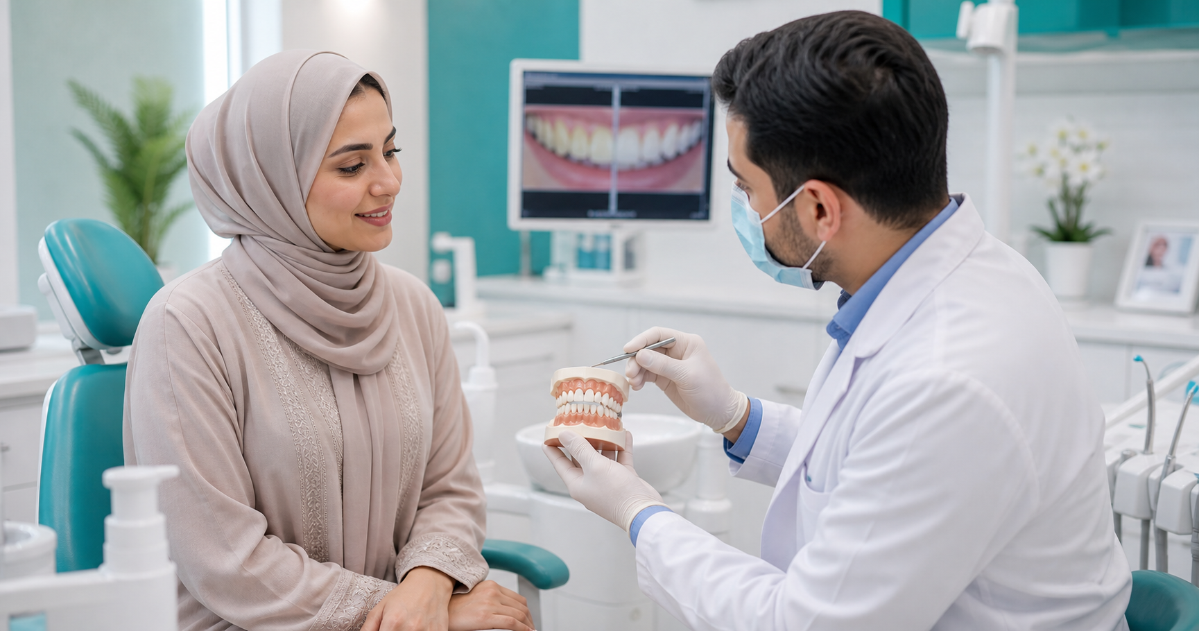 خدمات تنظيف الأسنان من الاصفرار في عيادة حديثة