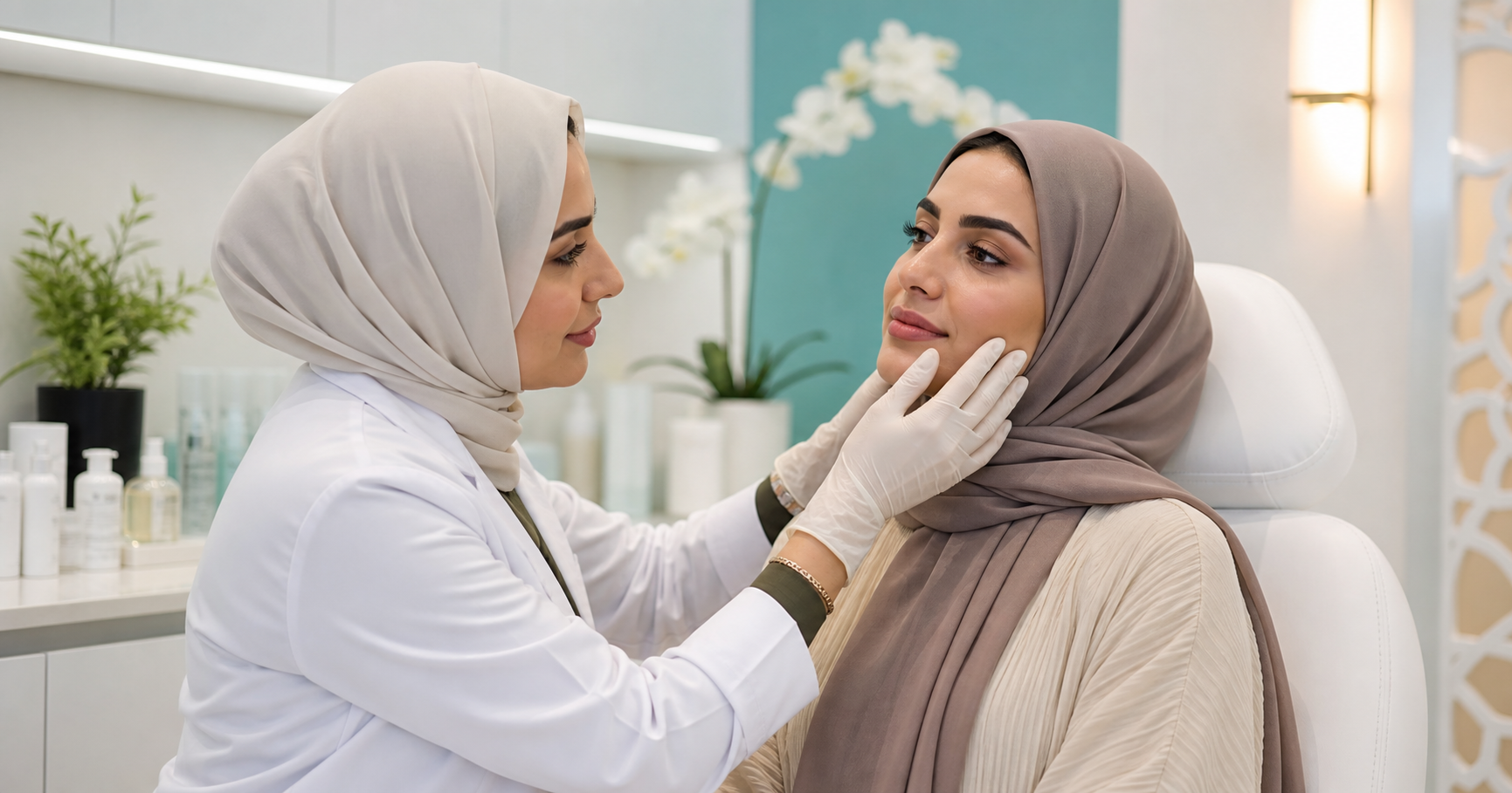 جلسة تجميلية هادئة للعناية بنضارة الوجه داخل عيادة حديثة
