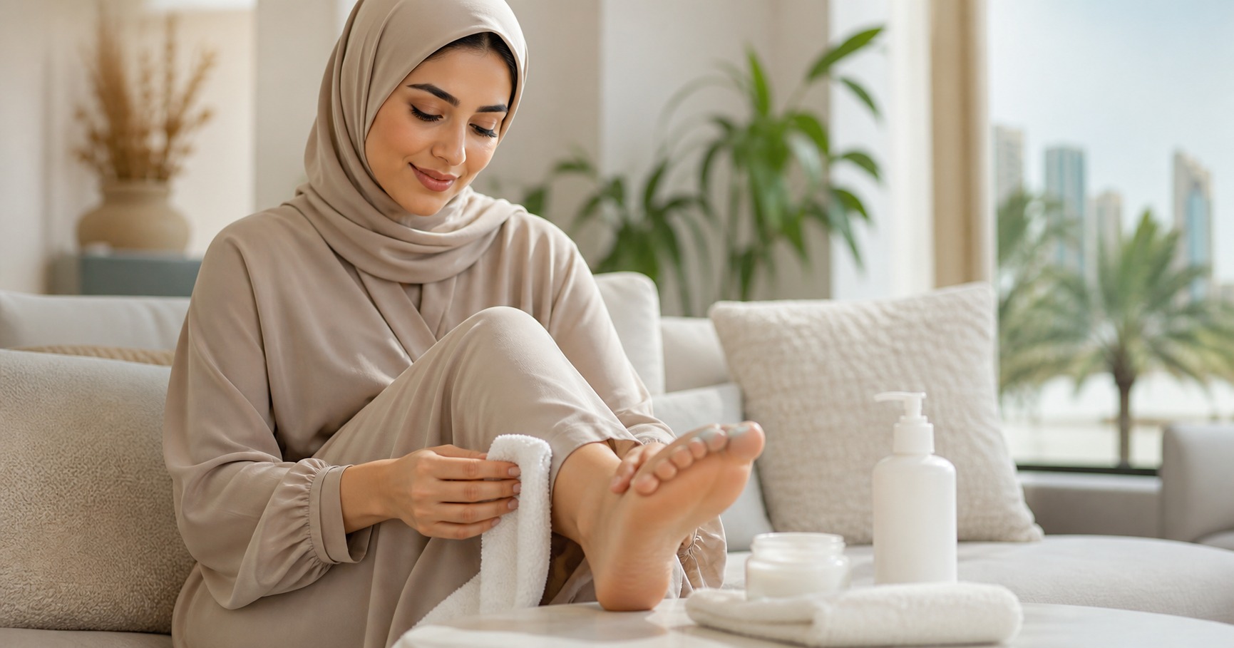 العناية الهادئة بالقدم بعد علاج عين السمكة