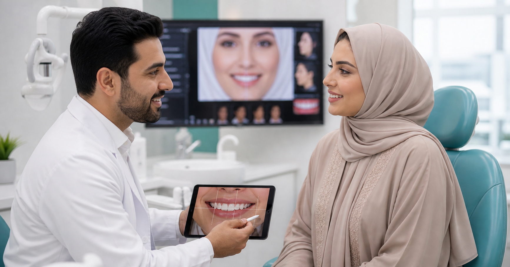مناقشة تناسق الابتسامة مع ملامح الوجه في عيادة أسنان