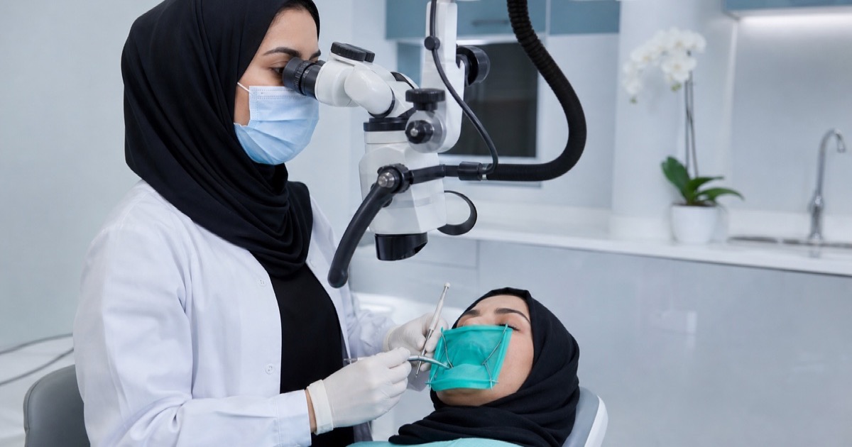 تنظيف وتعقيم قنوات الجذر أثناء علاج العصب في رأس الخيمة