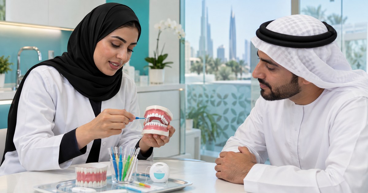Floss and interdental brush dental hygiene consultation