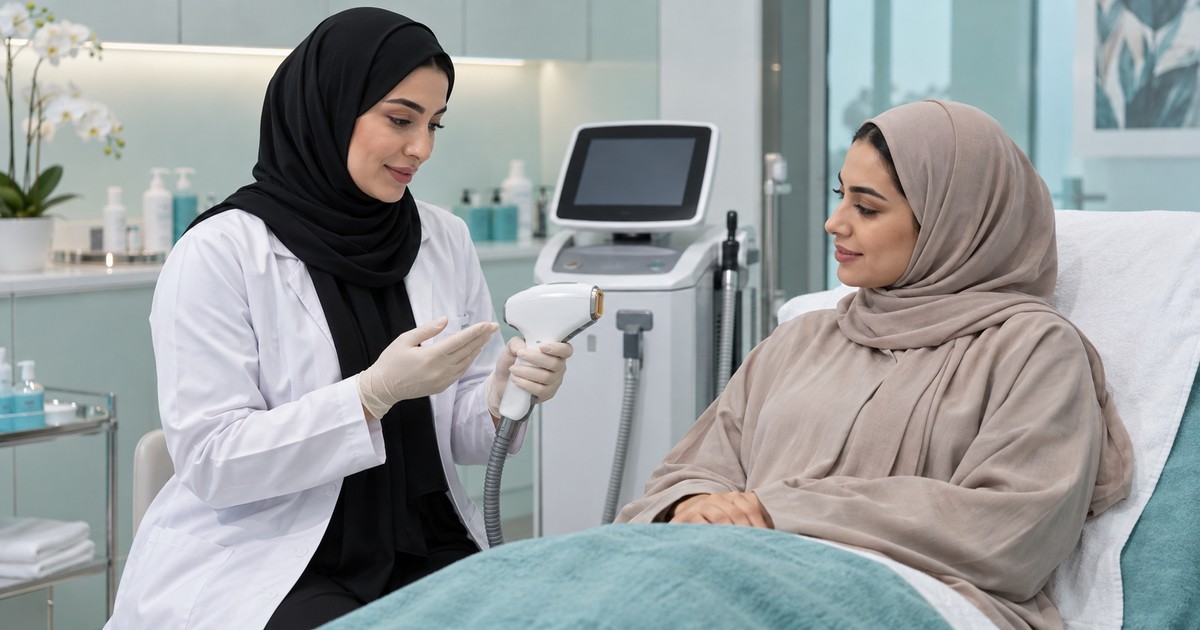 جلسة ليزر للشعر الوبري في عيادة جلدية